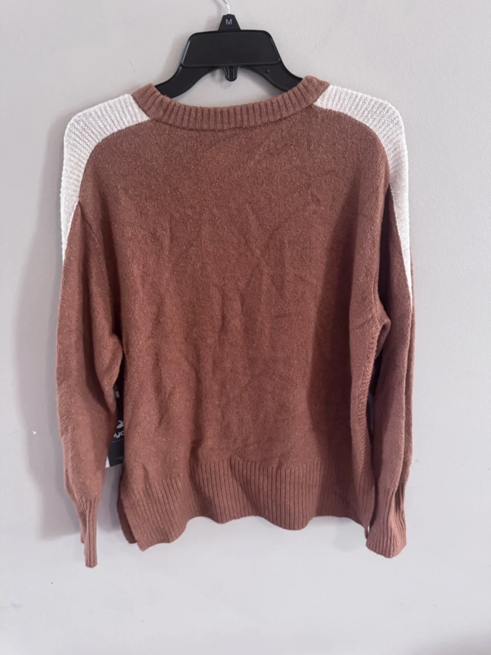 Glyder Elevated Knit Crew Sweater Size Small Brown Almond Oatmeal Stripe NWT